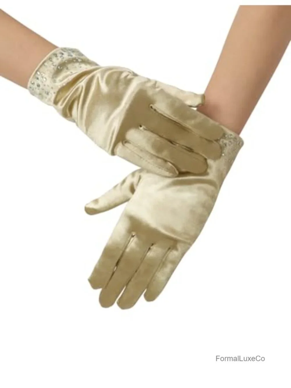 Rhinestone Satin Stretchy Tea Party Gloves Wrist Length Bridal Gloves